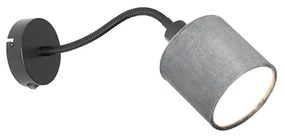 Applique da parete nera con paralume grigio, interruttore e braccio flessibile - Merwe