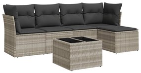 Set divano da giardino 6pz con cuscini grigio chiaro polyrattan