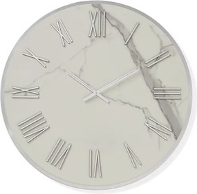 Orologio rotondo D60 cm ANSEL in kerlite Bianco con dettagli Argento