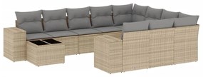 Set divani da giardino 11 pz con cuscini beige in polyrattan