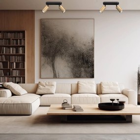 Luminex Plafoniera Nise, a 2 luci, acciaio nero, legno
