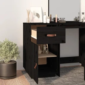 Armadietto da scrivania nero 40x50x75 cm legno massello pino