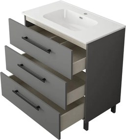 Base Remix 3 cassetti, L80 X P45 X H57.7 cm grigio cemento, con piedini