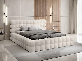 Letto matrimoniale con box contenitore Arianna - 180 x 200 cm , Tessuto bianco bouclé