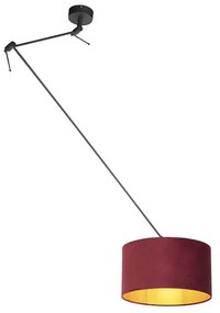 Lampada a sospensione nera con paralume in velluto rosso con oro 35 cm - Blitz