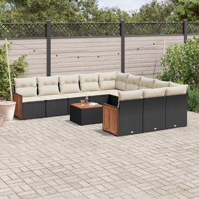 Set Divani da Giardino 12 pz con Cuscini Nero in Polyrattan