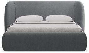 Letto matrimoniale imbottito grigio scuro con contenitore con griglia 140x200 cm Hauke - Makamii