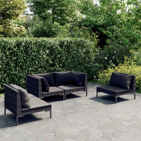 Set divani da giardino 4 pz con cuscini polyrattan grigio scuro