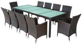 Set da pranzo da giardino 11 pz e cuscini in polyrattan marrone