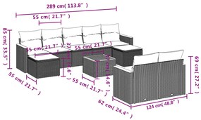 Set Divani da Giardino 10pz con Cuscini in Polyrattan Nero