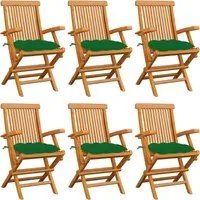 Sedie da Giardino con Cuscini Verdi 6 pz Legno Massello di Teak 3062561