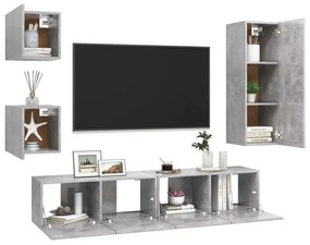 Set porta tv 5 pz grigio cemento in truciolato