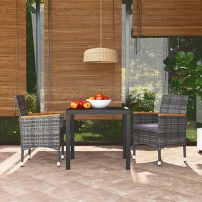 Set Da Pranzo Per Giardino 3 Pz Con Cuscini Polyrattan Grigio /