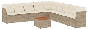 Set divano da giardino 10 pz con cuscini beige in polyrattan