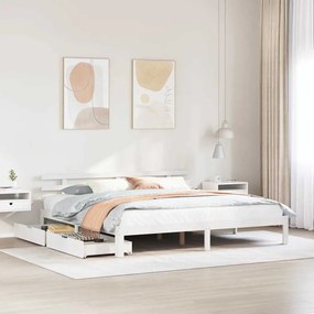 Giroletto Con Cassetti Bianco 180x200 Cm Legno Massello Di Pino /