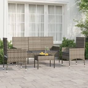 Set Divani da Giardino 4 pz con Cuscini in Polyrattan Grigio