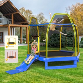 Costway Trampolino elastico per bambini con scivolo scaletta diametro 223cm, Saltarello con struttura in metallo 2 Colori
