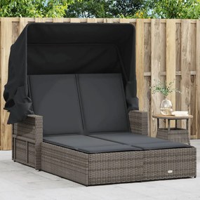 Lettino Doppio Con Baldacchino E Cuscini Grigio İn Polyrattan /