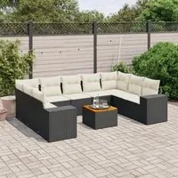 Set Divani da Giardino 10pz con Cuscini in Polyrattan Nero 3257918