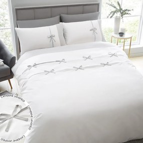 Set copripiumino e federa bianco e grigio per letto matrimoniale e per letto esteso 230x220 cm Milo Bow – Catherine Lansfield