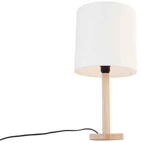 Lampada da tavolo rustica in legno con paralume bianco - Mels