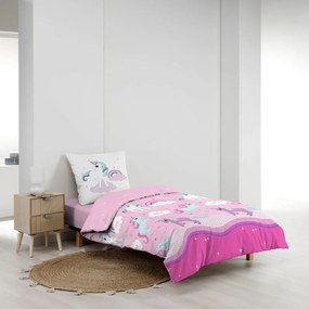 Set copripiumino e federa da bambini rosa in cotone per letto singolo 140x200 cm Licorne – douceur d'intérieur