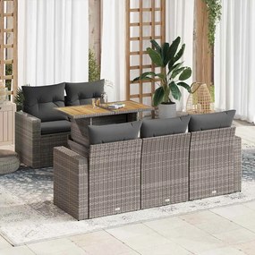 Set divano da giardino 6 pz con cuscini grigio in polyrattan