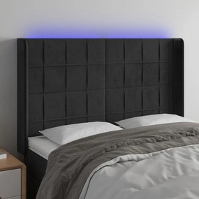 Testiera A Led Nera 147x16x118/128 Cm İn Velluto /