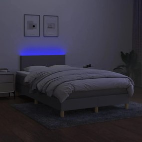 Letto a molle materasso e led grigio chiaro 120x200 cm tessuto