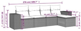 Set Divano da Giardino 5 pz con Cuscini Grigio in Polyrattan