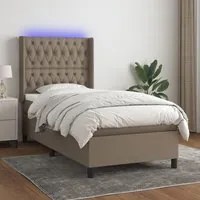 Letto a Molle con Materasso e LED Tortora 90x200 cm in Tessuto cod mxl 62566