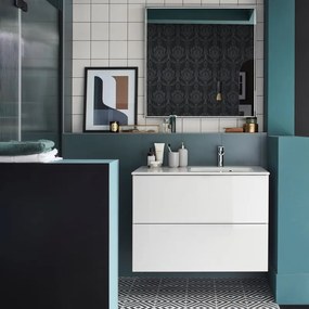 Mobile da bagno sotto lavabo SENSEA Neo Frame bianco laccato lucido L 90 x H 64 x P 35 cm 2 cassetti, lavabo non incluso