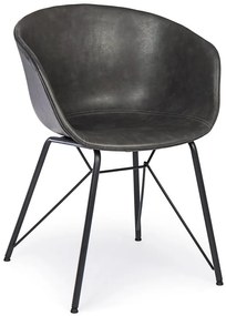 Set di 2 poltroncine WARHOL in similpelle antracite e gambe in acciaio nero, con braccioli