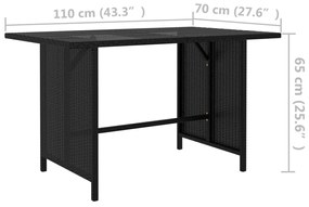 Tavolo da pranzo da giardino nero 110x70x65 cm in polyrattan