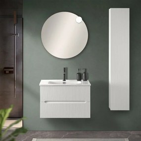 Mobiletto bagno sospeso cannettato 70 cm bianco opaco con top Bali