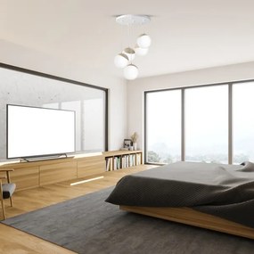 Lampadario a sospensione con filo SFERA WOOD 5xE14/40W/230V bianco