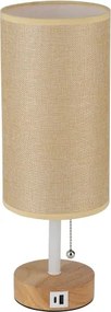 Brilagi - Lampada da tavolo con porta USB TABLON 1xE27/25W/230V rovere/bianco/beige
