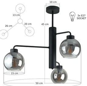 Lampadario a sospensione con supporto rigido FLEX 3xE27/60W/230V nero/fumé nero