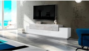 Mobile Porta TV 240 Cm Con 3 Ante A Ribalta Bianco Lucido E Cemento Corona