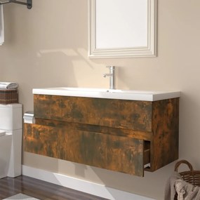 Mobile bagno con lavabo integrato rovere fumo legno multistrato