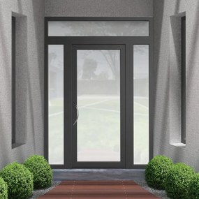Portoncino d'ingresso Condo23 con vetro L 90 x H 210 cm in alluminio grigio, apertura spingere a destra