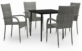 Set mobili da pranzo da giardino grigio e nero 5 pz