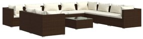 Set Divani da Giardino 11 pz con Cuscini in Polyrattan Marrone