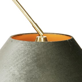 Lampada ad arco in ottone con paralume doppio in velluto bianco e verde - XXL