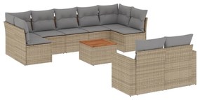 Set divano da giardino 10 pz con cuscini beige in polyrattan