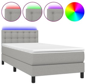 Letto a molle materasso e led grigio chiaro 100x200 cm tessuto