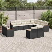 Set Divani da Giardino 12 pz con Cuscini Nero in Polyrattan 3226511