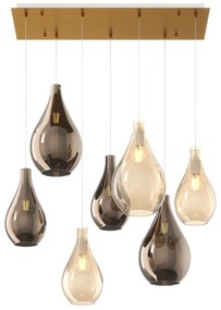 Lampadario Contemporaneo Drop 2.0 Metallo Ottone Vetro Ambra-Bronzo 7 Luci E27