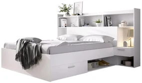 Letto con scomparti portaoggetti e comodini integrati 140 x 190 cm Bianco - KEVIN