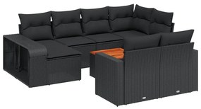 Set divani da giardino 11 pz con cuscini in polyrattan nero